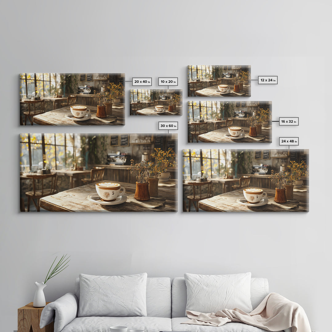 Cozy Cafe Latte Framed Canvas Print - Coffee Wall Art Kitchen Decor - Rustic Farmhouse Style Food Review Art - Gift Idea Her