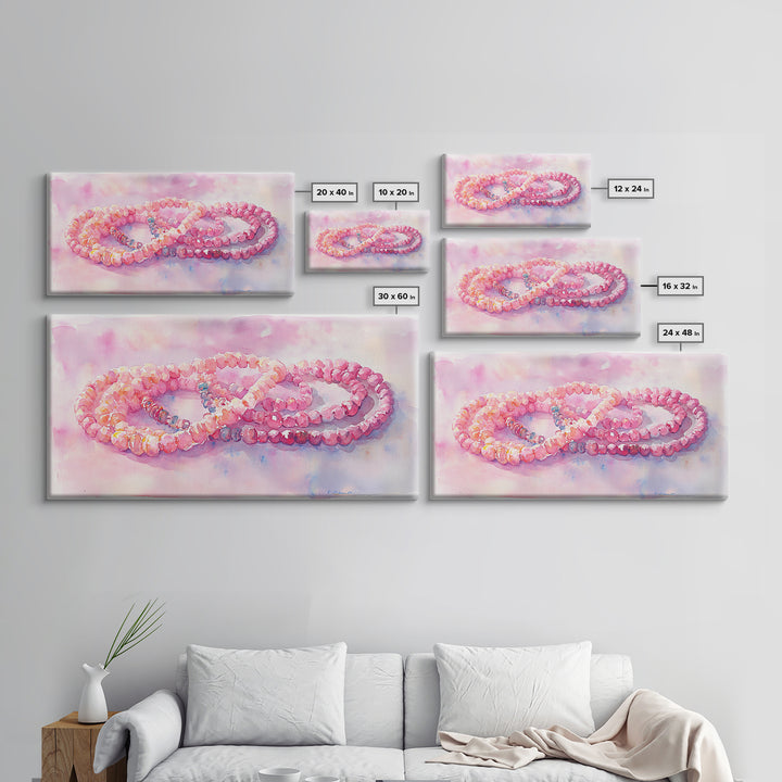 Pink Beaded Necklace Canvas Print | Romantic Jewelry Wall Art | Feminine Framed Canvas Print | Gift Idea for Her | Light Pink Decor