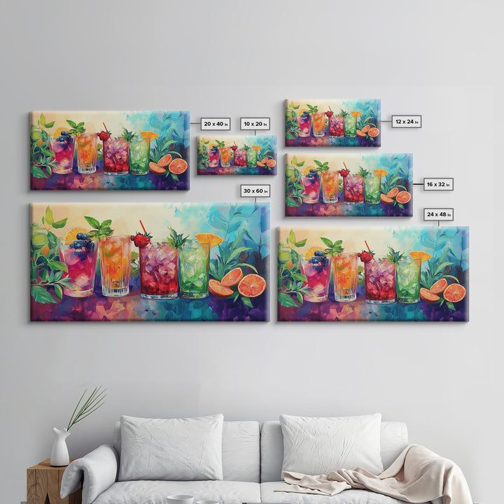 Refreshing Summer Drinks Canvas Print, Vibrant Foodie Kitchen Art, Colorful Beverage Wall Art, Dining Room Decor, Cocktail Party Art
