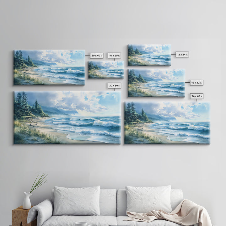 Canvas Print of Misty Coastal Morning Landscape with Rolling Waves, Nautical Wall Art Gift Idea, Serene Coastal Decor