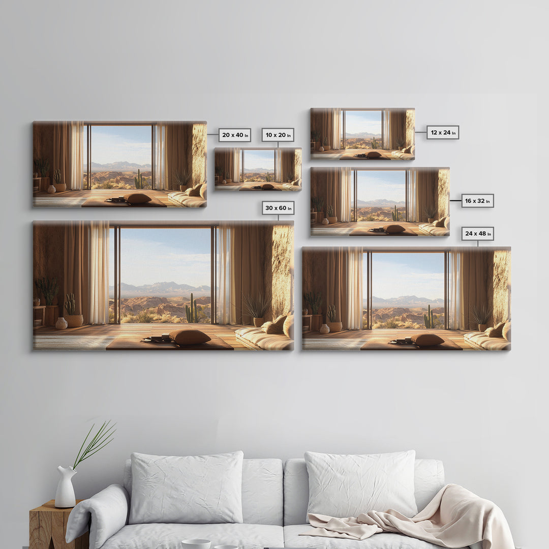 Canvas Print of Rustic Southwest Desert Scene with Cactus and Mountains, Southwest Home Decor, Rustic Living Room Wall Art