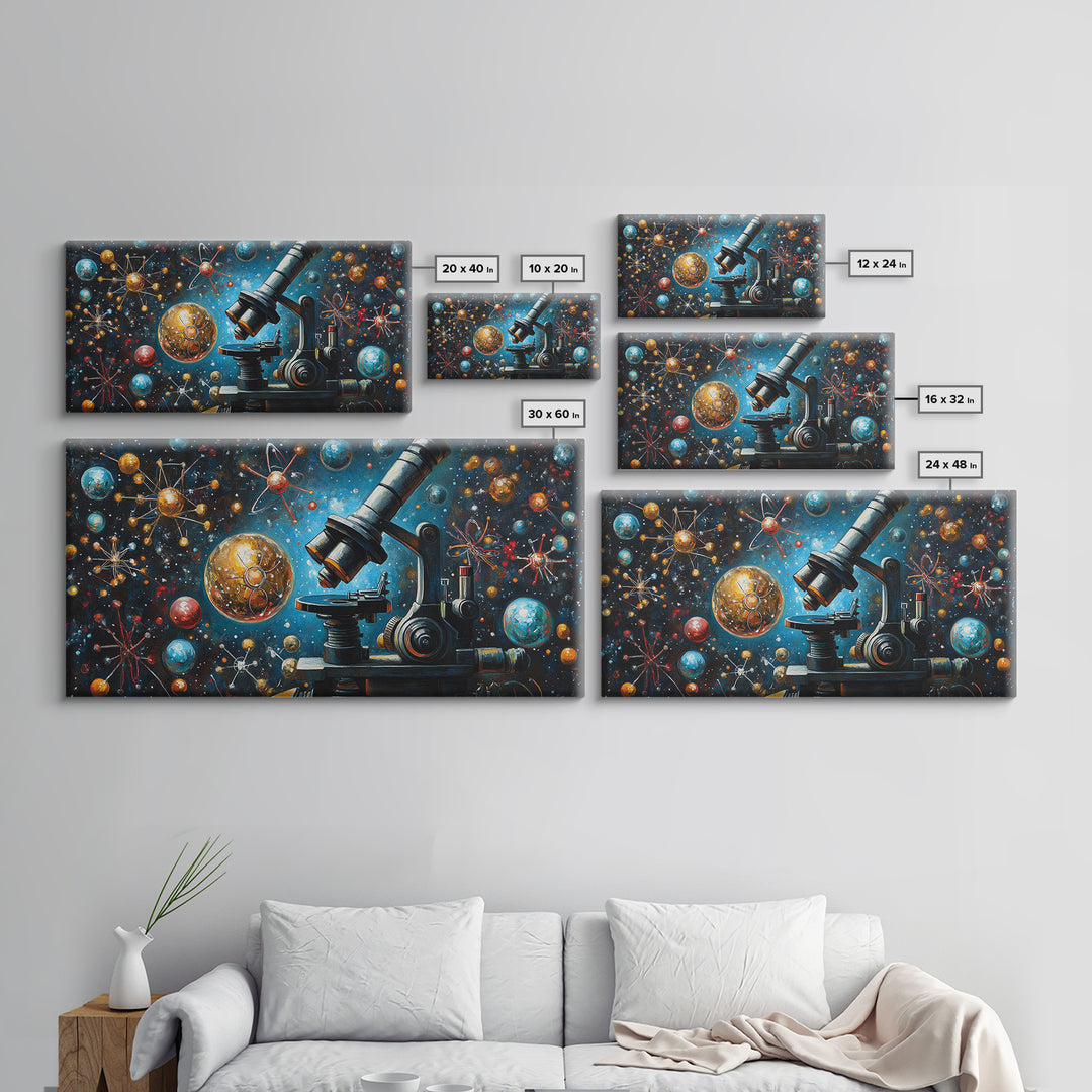 Astronomy Science Art Canvas Print, Microscope Cosmos Molecular Wall Art, Horizontal Living Room Decor, Unique Gift Idea Him Her