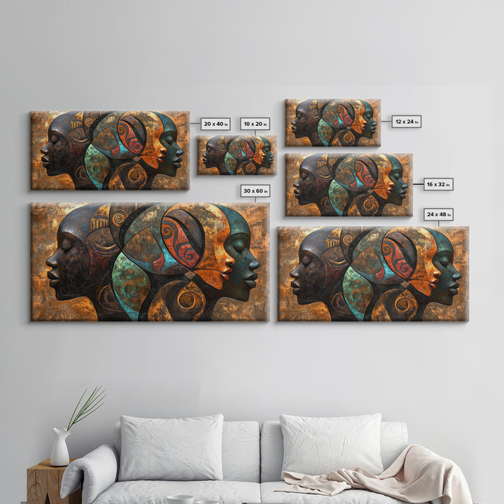 Abstract African Faces Framed Canvas Print, Afrocentric Wall Decor, Moody African Art, Geometric Bold Bedroom Art Gift Idea