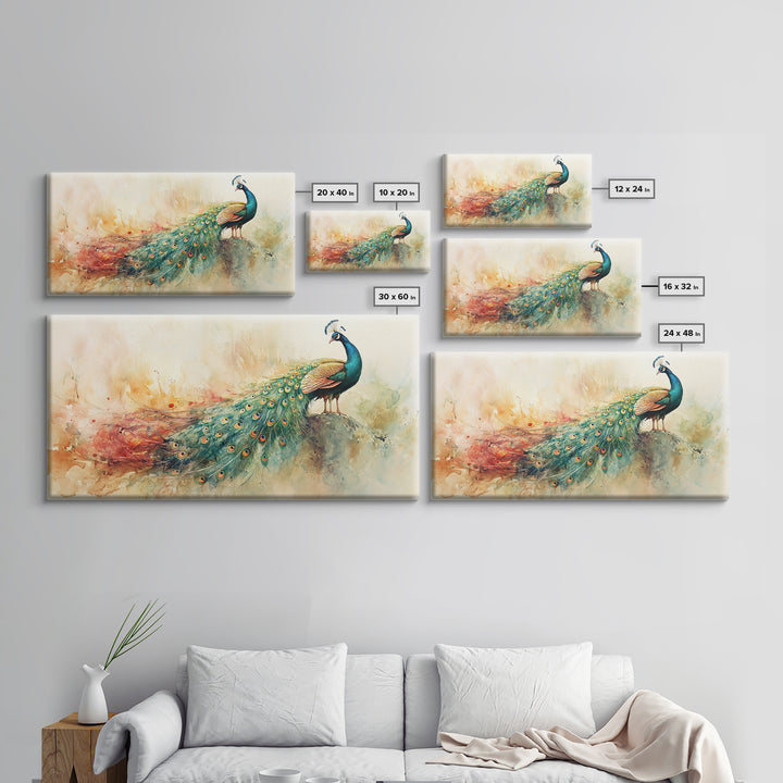 Elegant Peacock Wall Art Canvas Print, Colorful Wildlife Painting, Moody Therapy Art, Unique Bedroom Decor Gift Idea, Botanical Prints