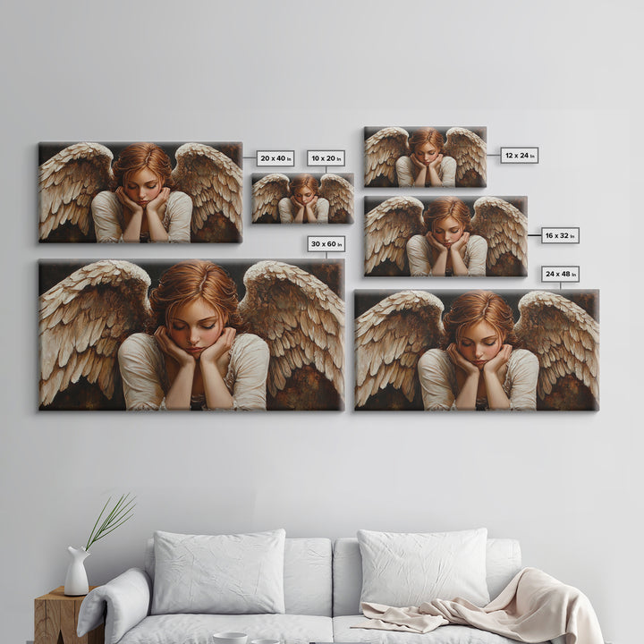 Angelic Beauty Portrait Framed Canvas Print Featuring Angel Art Prints and Moody Art Ideal Bedroom Wall Art or Guest Room Art