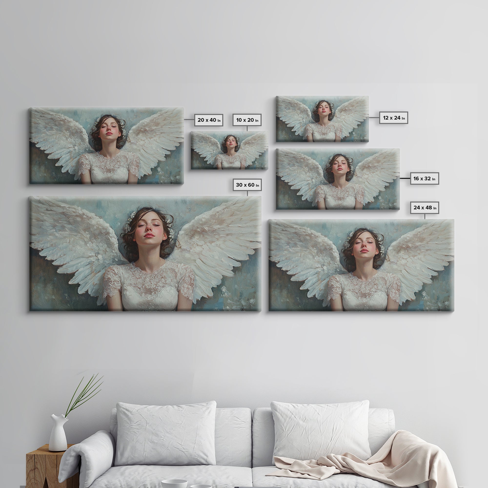 Heavenly Grace Framed Canvas Print with Angel Art Prints and Whimsical Art for Light Pink Wall Art and Romantic Home Decor