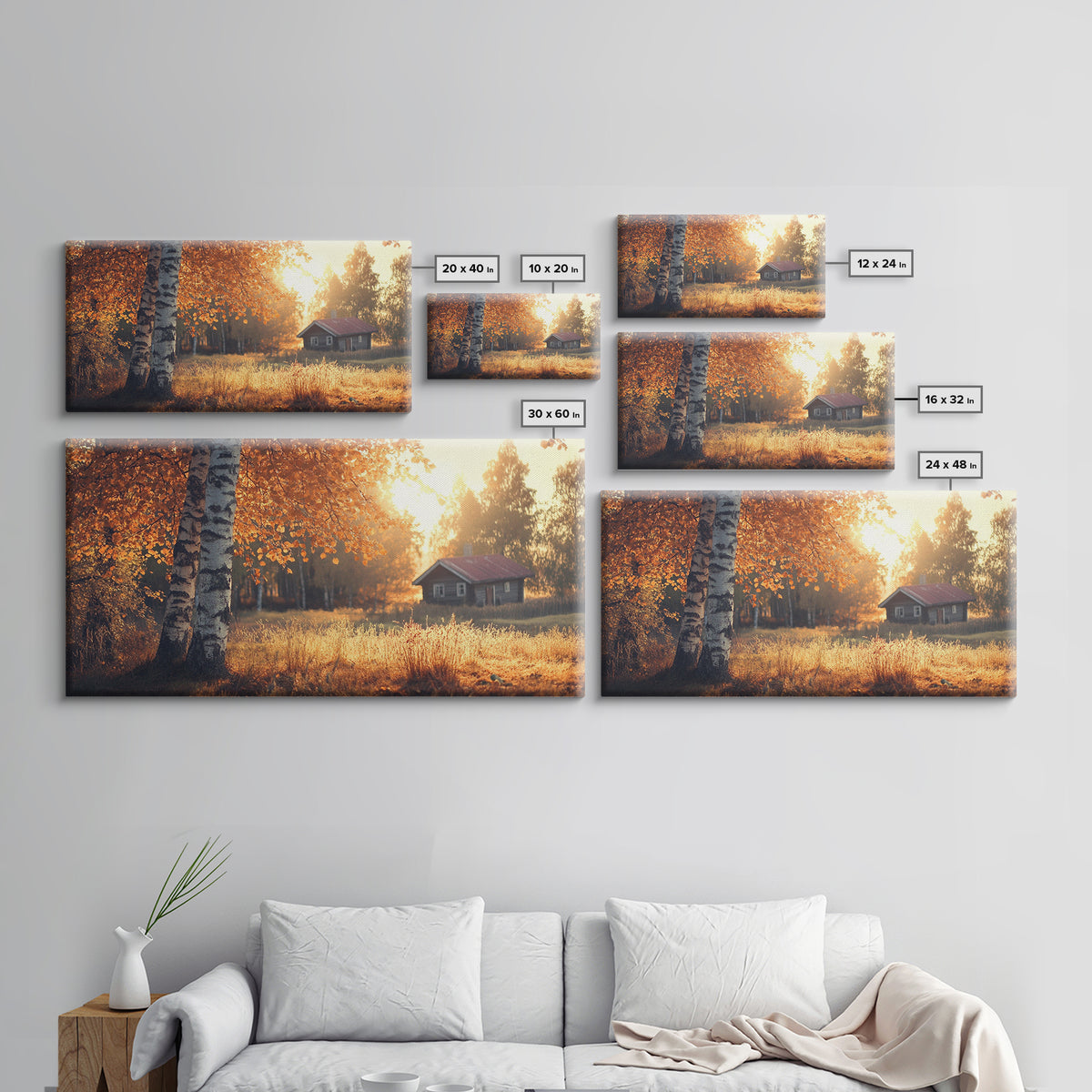 Cozy Autumn Cabin Framed Canvas Print with Fall Landscape Painting and Farmhouse Art Above Couch Art Living Room Rustic Decor