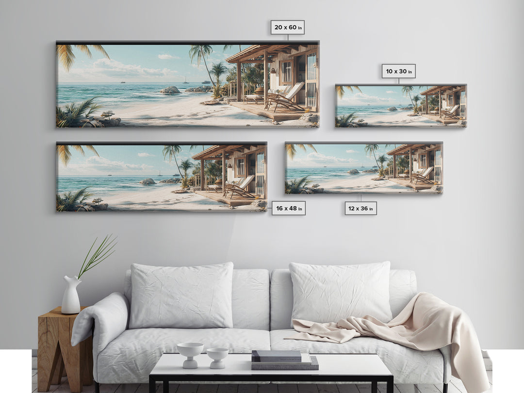 Tropical Beach Framed Canvas Print Coastal Landscape Art Nautical Decor Relaxing Living Room Wall Art Panoramic Seascape Painting