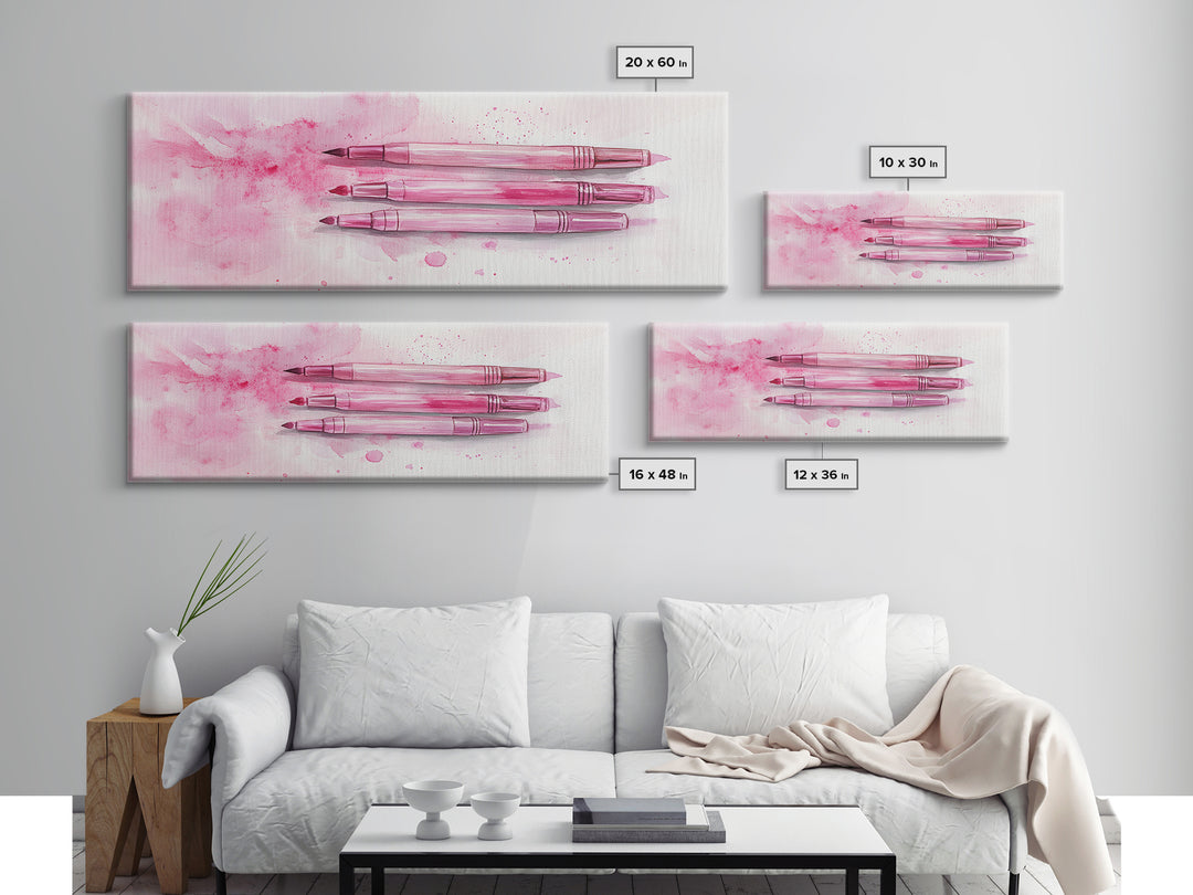 Pink Brushes Art Canvas Print with Geometric Design, Light Pink Wall Art Perfect Above Sofa or Dorm Room, Wabi Sabi Inspired Decor
