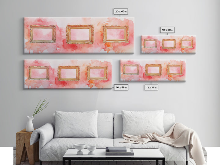 Decorative Frames Painting Canvas Print with Elegant Pink Abstract Background, Long Narrow Wall Art Perfect for Living Room Decor