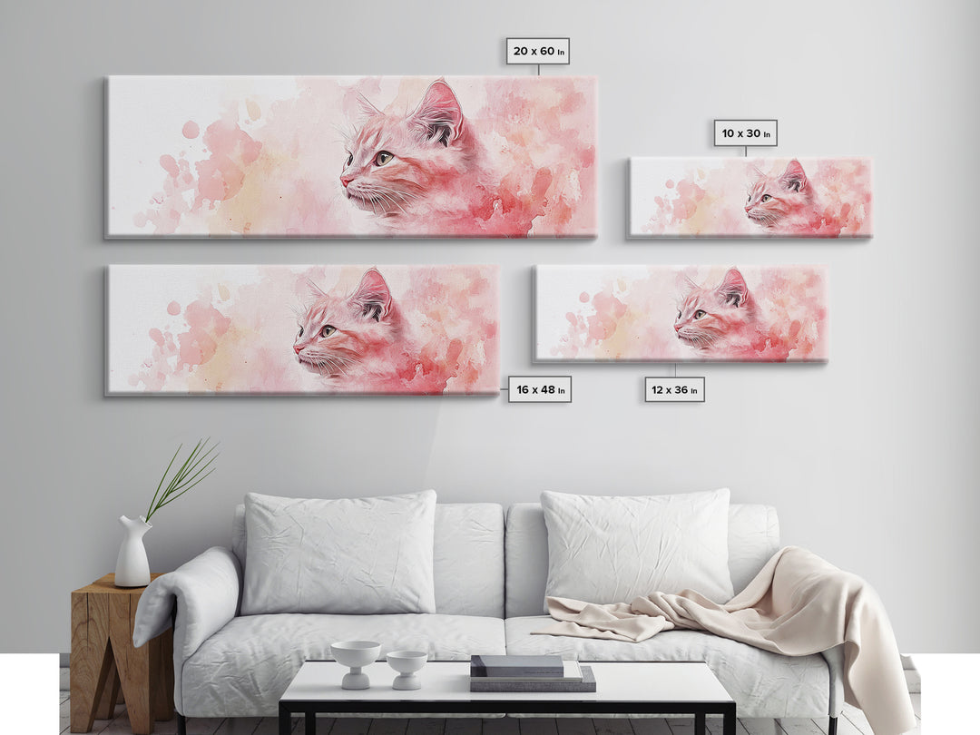 Cat Portrait Canvas Print with Pink Abstract Background, Light Pink Wall Art Perfect Gift Idea, Rustic Decor for Animal Lovers
