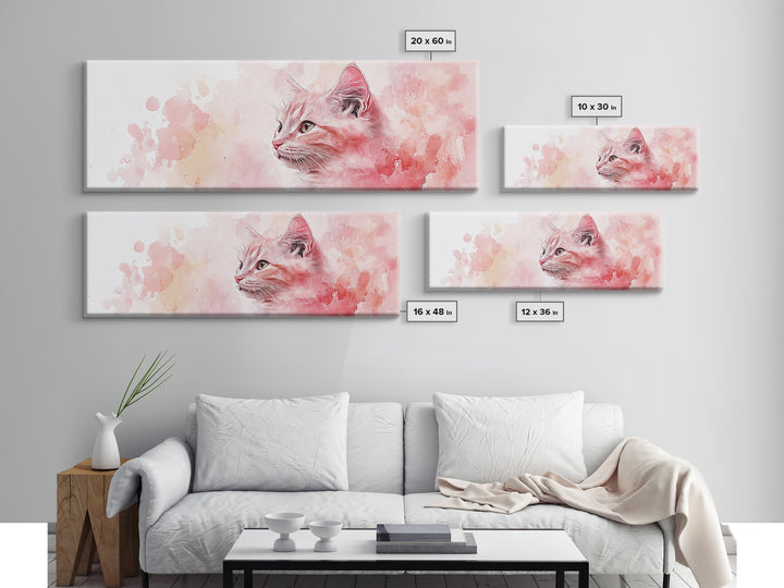 Cat Portrait Canvas Print with Pink Abstract Background, Light Pink Wall Art Perfect Gift Idea, Rustic Decor for Animal Lovers
