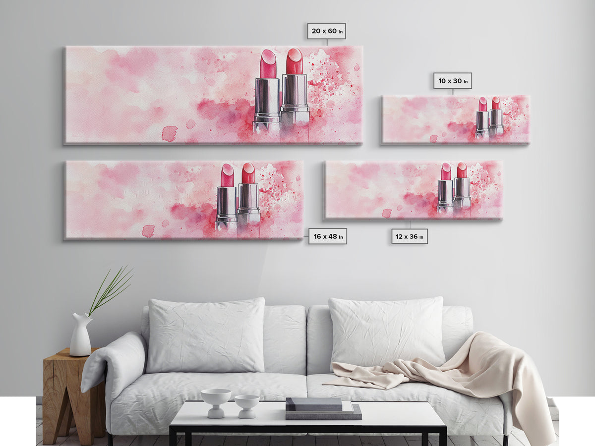 Pink Lipstick Art Canvas Print, Light Pink Wall Art, Feminine Abstract Painting, Modern Home Decor Piece for Bedroom or Bathroom