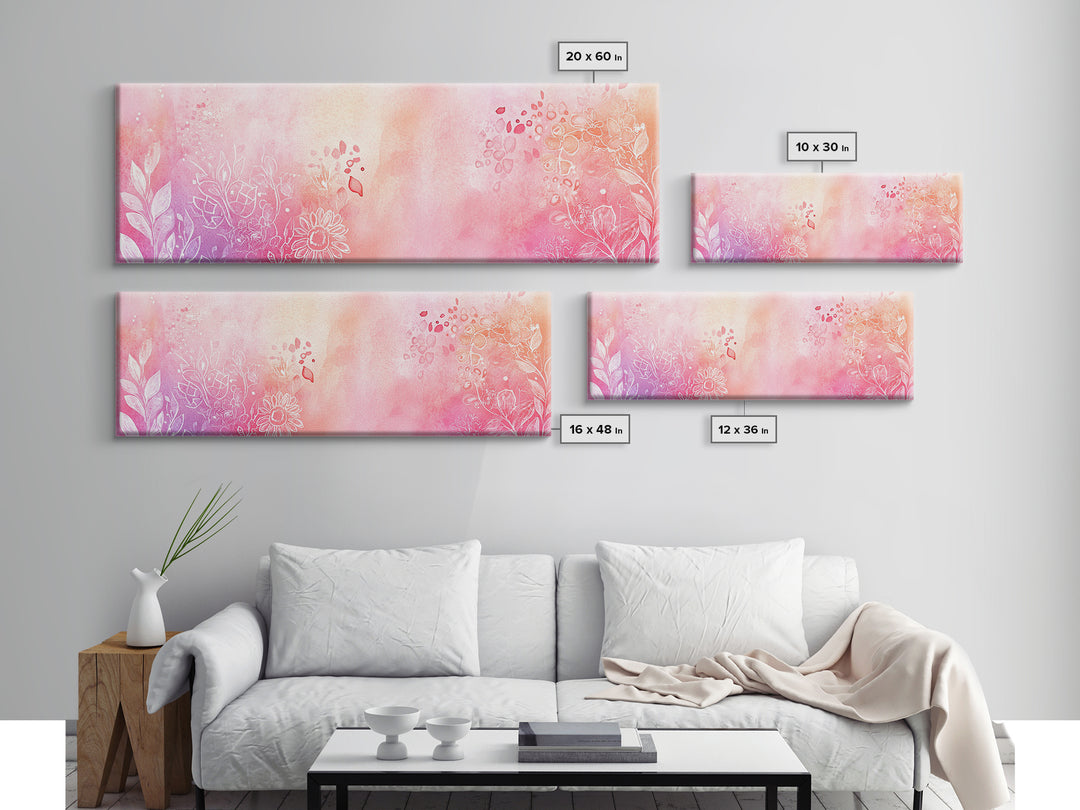 Botanical Prints Canvas Print Featuring Pink Abstract Floral Artwork, Living Room Wall Art in Pastel Hues, Light Pink Decor