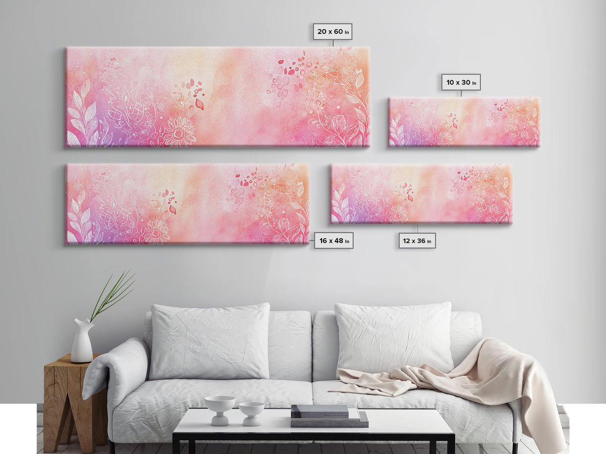 Botanical Prints Canvas Print Featuring Pink Abstract Floral Artwork, Living Room Wall Art in Pastel Hues, Light Pink Decor