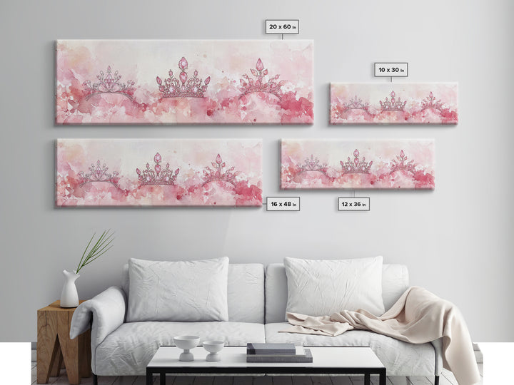 Royal Tiaras Canvas Print Pink Abstract Art Whimsical Decor Goddess Art Wall Art Bedroom Art Princess Aesthetic Horizontal Decor