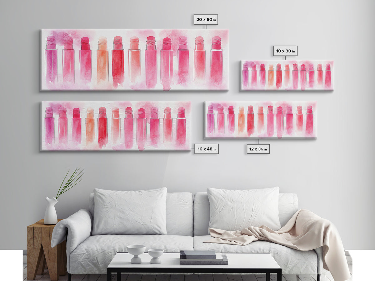 Pink Abstract Art Framed Canvas Print Featuring Lip Gloss Collection, Feminine Living Room Artwork, Boho Dorm Decor Gift Idea
