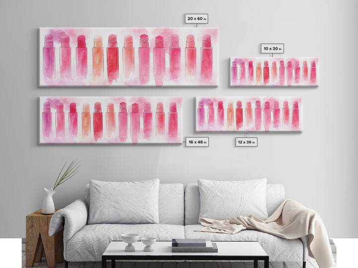 Pink Abstract Art Framed Canvas Print Featuring Lip Gloss Collection, Feminine Living Room Artwork, Boho Dorm Decor Gift Idea