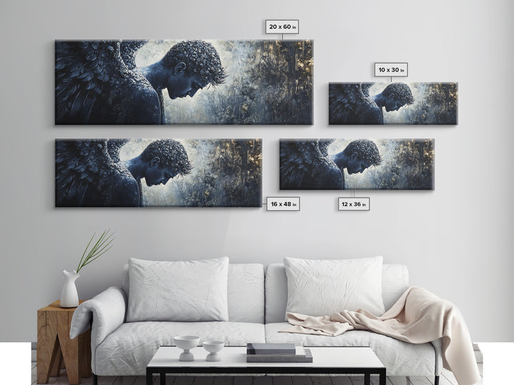 Serene Angel Framed Canvas Print Dark Angels Wall Art Moody Painting Elegant Bedroom Art Goddess Inspired Original Living Room Decor