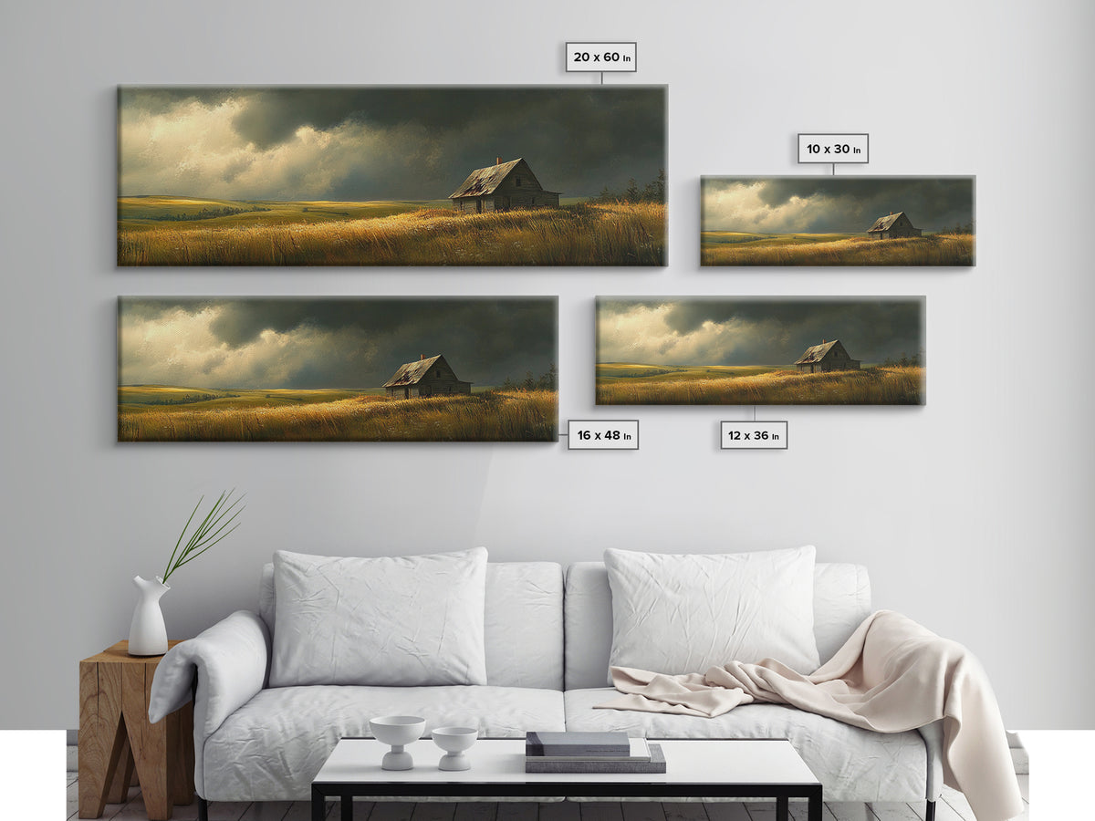 Abandoned Farmhouse Framed Canvas Print Rustic Landscape Art Smoky Mountain Painting Extra Wide Living Room Wall Autumn Decor