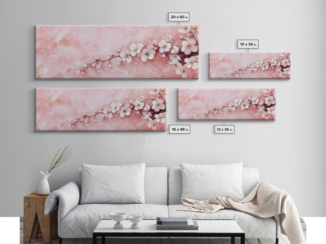 Cherry Blossom Branch Canvas Print, Light Pink Wall Art, Botanical Art, Bedroom Decor, Spring Floral Art, Rustic Wall Art