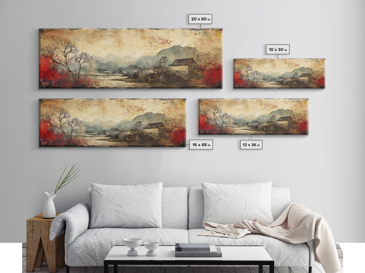 Chinoiserie Framed Canvas Print Japanese Minimalist Art Zen Wall Art Botanical Prints Nature Inspired Bedroom Artwork Decor