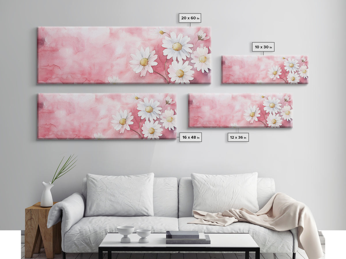 Daisy Flower Wall Art, Canvas Print, Light Pink and White Minimalist Artwork, Botanical Prints Style, Bedroom Whimsical Decor