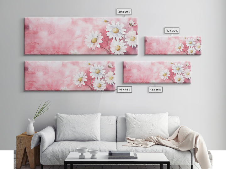 Daisy Flower Wall Art, Canvas Print, Light Pink and White Minimalist Artwork, Botanical Prints Style, Bedroom Whimsical Decor