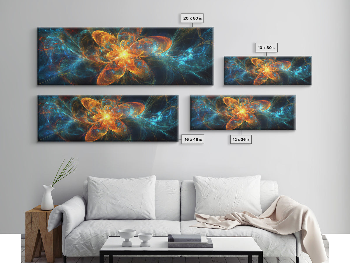 Fiery Blossom Framed Canvas Print Blossom Painting Artwork Nature-Inspired Wall Art Living Room Horizontal Decor