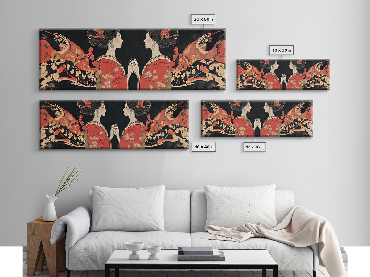 Elegant Geisha Framed Canvas Print Chinoiserie Art Nouveau Print Japanese Zen Art Gift Idea for Her Bedroom Living Room Wall Decor