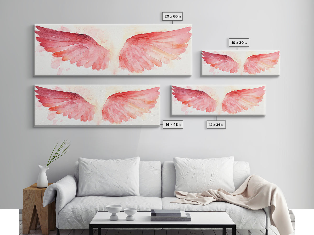 Angel Wings Canvas Print, Pink Abstract Art with Light Tones, Whimsical Zen Wall Art for Bedroom, Gift Idea for Spirituality Lovers