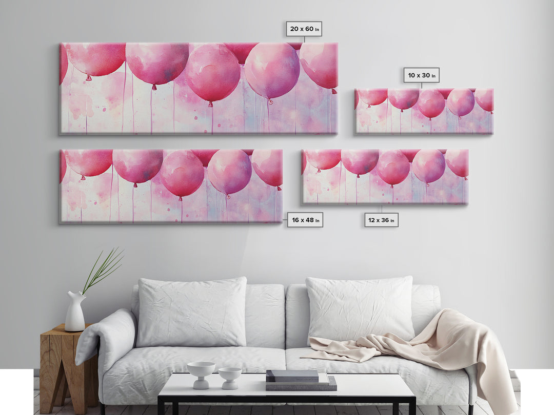 Balloon Party Canvas Print Whimsical Art Pink Abstract Art Light Pink Wall Art Above Sofa Decor Fun Kids Room Artwork Gift Idea