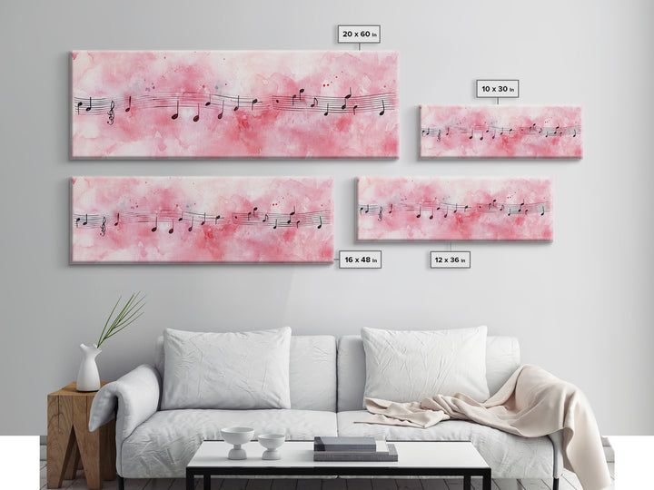 Musical Notes Canvas Print Artistic Sheet Music Wall Art Light Pink Abstract Artwork Rustic Wabi Sabi Art Living Room Decor Gift