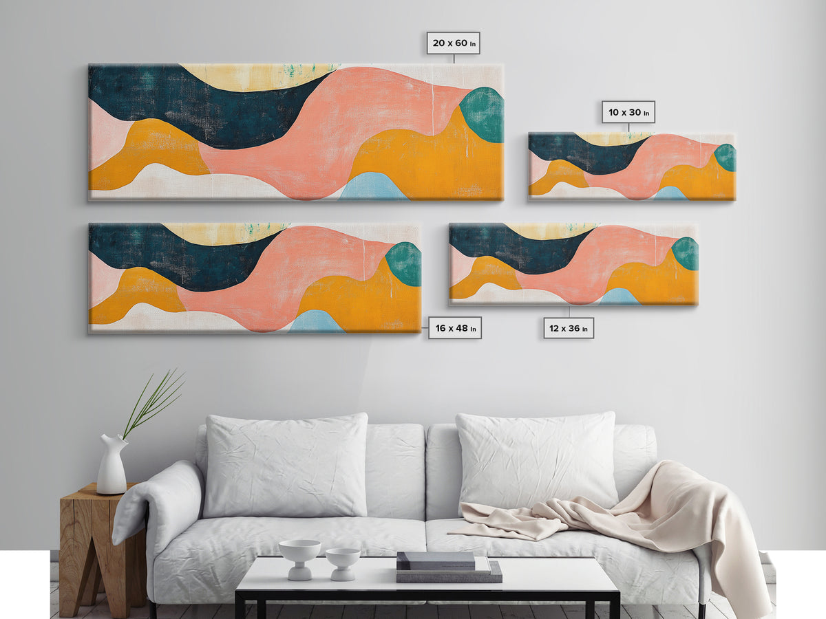 Coastal Abstract Framed Canvas Print Nautical Painting Coastal Landscape Artwork Seascape Wall Art Living Room Ocean Horizontal Decor