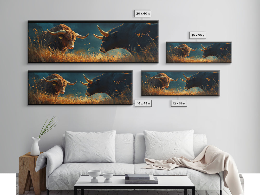 Rustic Bull Showdown Canvas Print - Dramatic Autumn Landscape Art, Industrial Wall Decor, Moody Living Room Accent, Gift Idea For Him