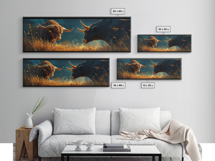 Rustic Bull Showdown Canvas Print - Dramatic Autumn Landscape Art, Industrial Wall Decor, Moody Living Room Accent, Gift Idea For Him