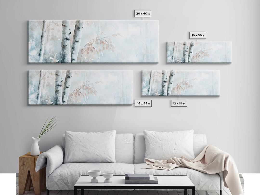 Birch Tree Art Framed Canvas Print, Neutral Landscape Painting Autumn Decor, Rustic Minimalist Wall Art Gift Idea Above Bed Design