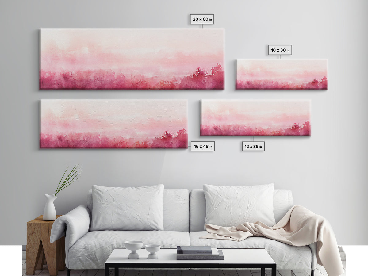 Light Pink Canvas Print Abstract Landscape Painting Horizontal Pastel Minimalist Boho Living Room Art Wabi Sabi Modern Wall Decor