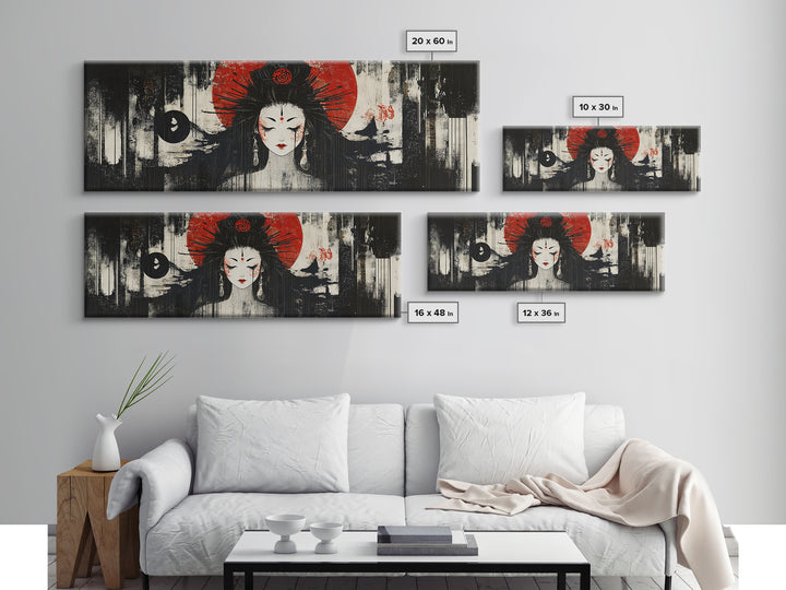 Mystical Goddess Framed Canvas Print Dark Angels Wall Art Japanese-Inspired Sacred Geometry Art Bedroom Wall Decor