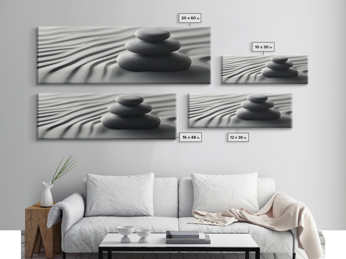 Coastal Harmony Framed Canvas Print Tranquil Pebbles Zen Reflection Nautical Decor Above Couch Living Room Wall Art