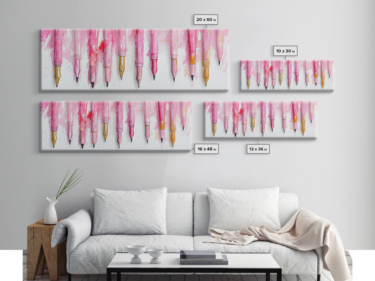 Abstract Pink Pens Framed Canvas Print - Whimsical Art, Light Pink Dorm Wall Decor, Vertical Art Gift Idea, Unique Living Room Canvas Print
