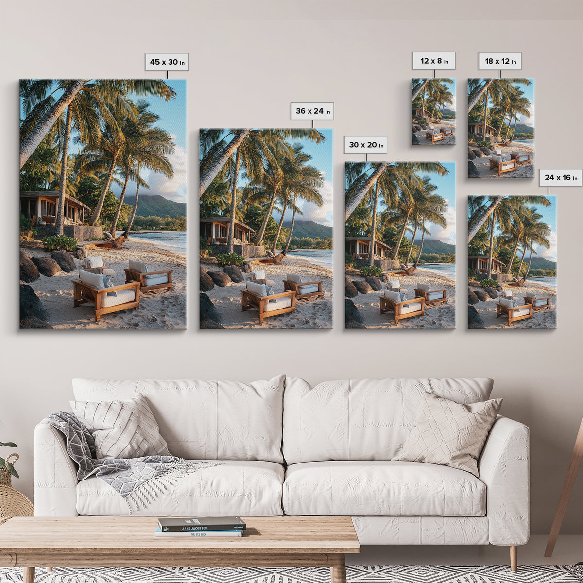 Vibrant Palm Tree Beach Framed Canvas Print – Coastal Decor Wall Art, Hawaiian Landscape Painting, Tropical Nautical Wall Art