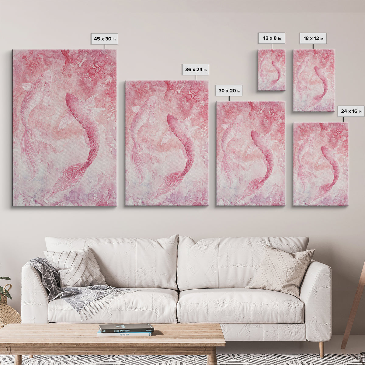 Canvas Print Koi Fish Painting Pink Abstract Art Zen Wall Art Minimalist Artwork Living Room Decor Gift Idea Bedroom Wall Art
