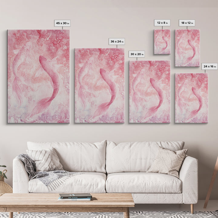 Canvas Print Koi Fish Painting Pink Abstract Art Zen Wall Art Minimalist Artwork Living Room Decor Gift Idea Bedroom Wall Art