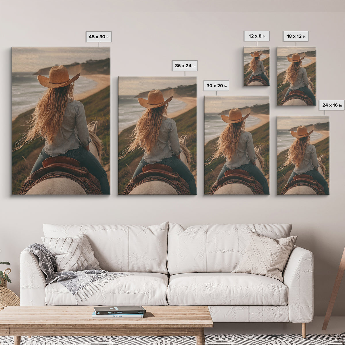 Coastal Cowgirl Riding Canvas Print Horse and Ocean Landscape Art Rustic Decor Western Inspired Framed Art Bedroom Living Room Gift