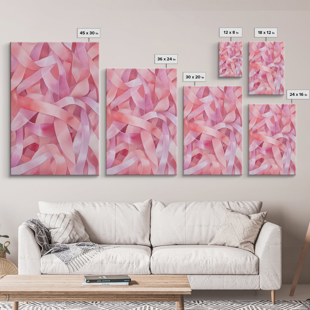 Abstract Pink Ribbon Canvas Print in Soft Light Pink Shades Minimalist Living Room Art Wabi Sabi Wall Art Perfect Gift Idea