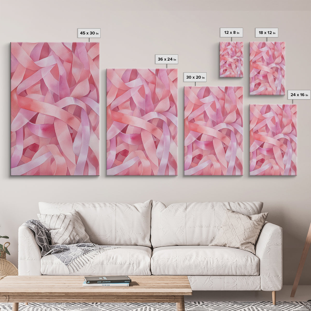 Abstract Pink Ribbon Canvas Print in Soft Light Pink Shades Minimalist Living Room Art Wabi Sabi Wall Art Perfect Gift Idea
