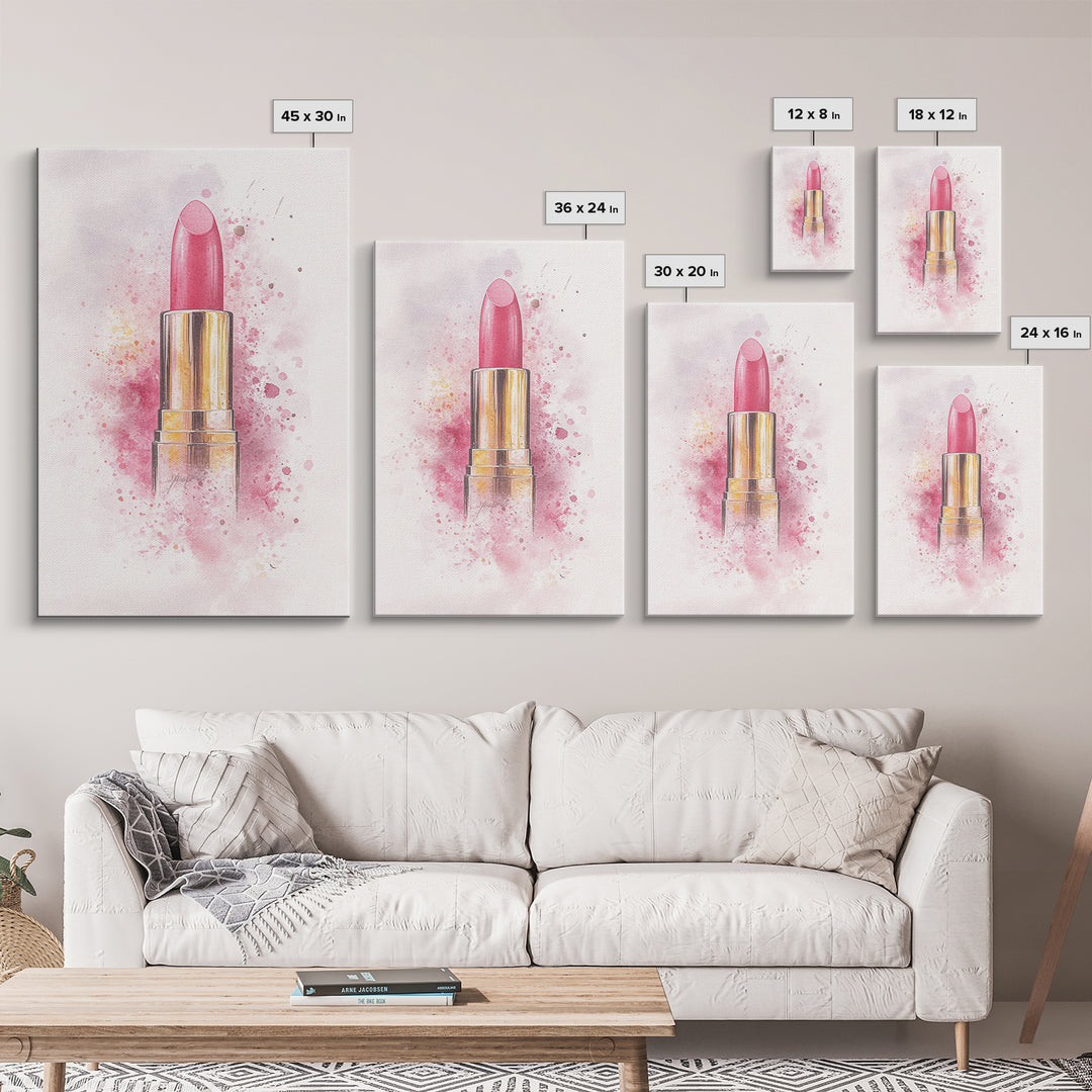 Radiant Pink Lipstick Canvas Print | Feminine Wall Art | Makeup Lover Decor | Modern Minimalist Art | Bathroom Accent | Gift Idea Her