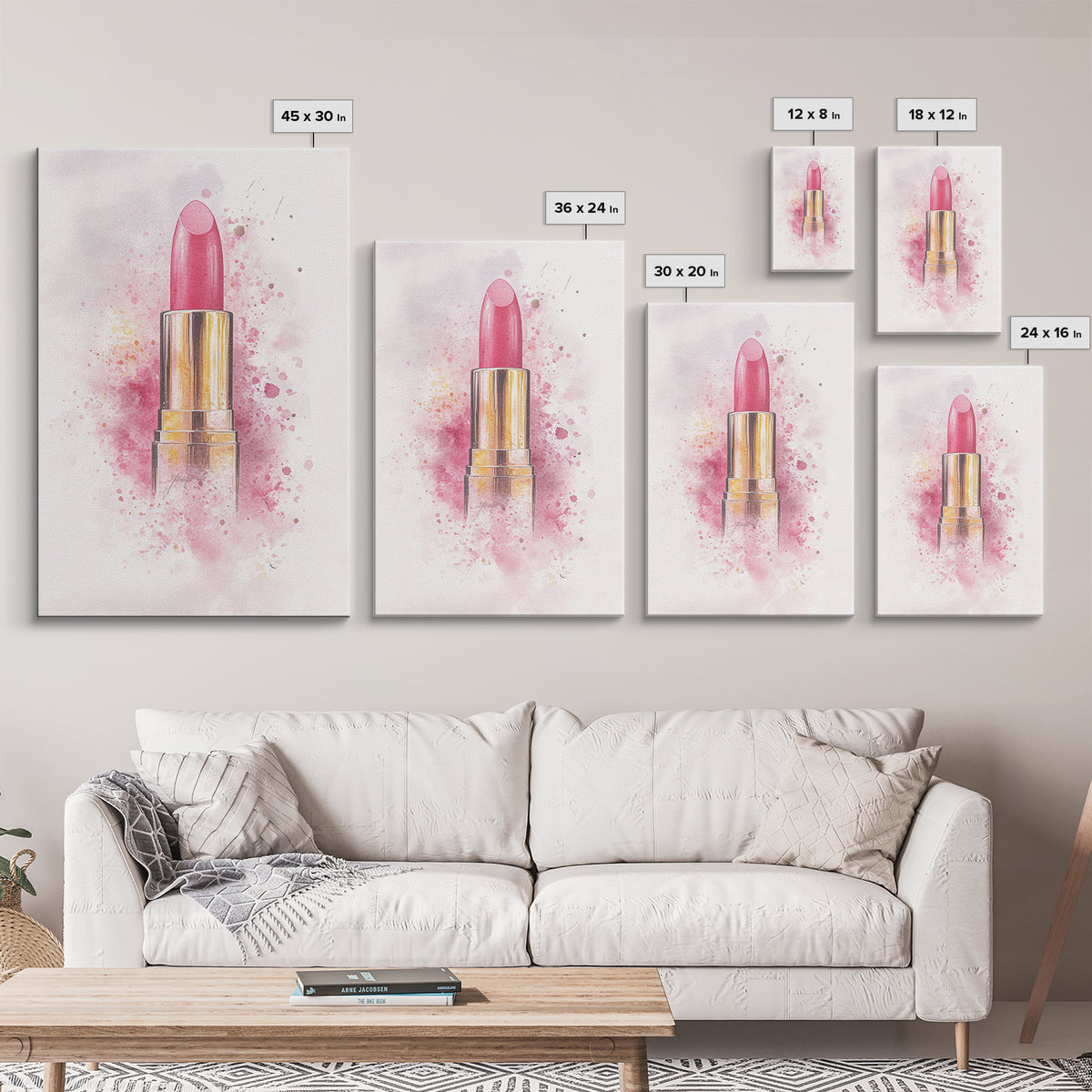 Radiant Pink Lipstick Canvas Print | Feminine Wall Art | Makeup Lover Decor | Modern Minimalist Art | Bathroom Accent | Gift Idea Her