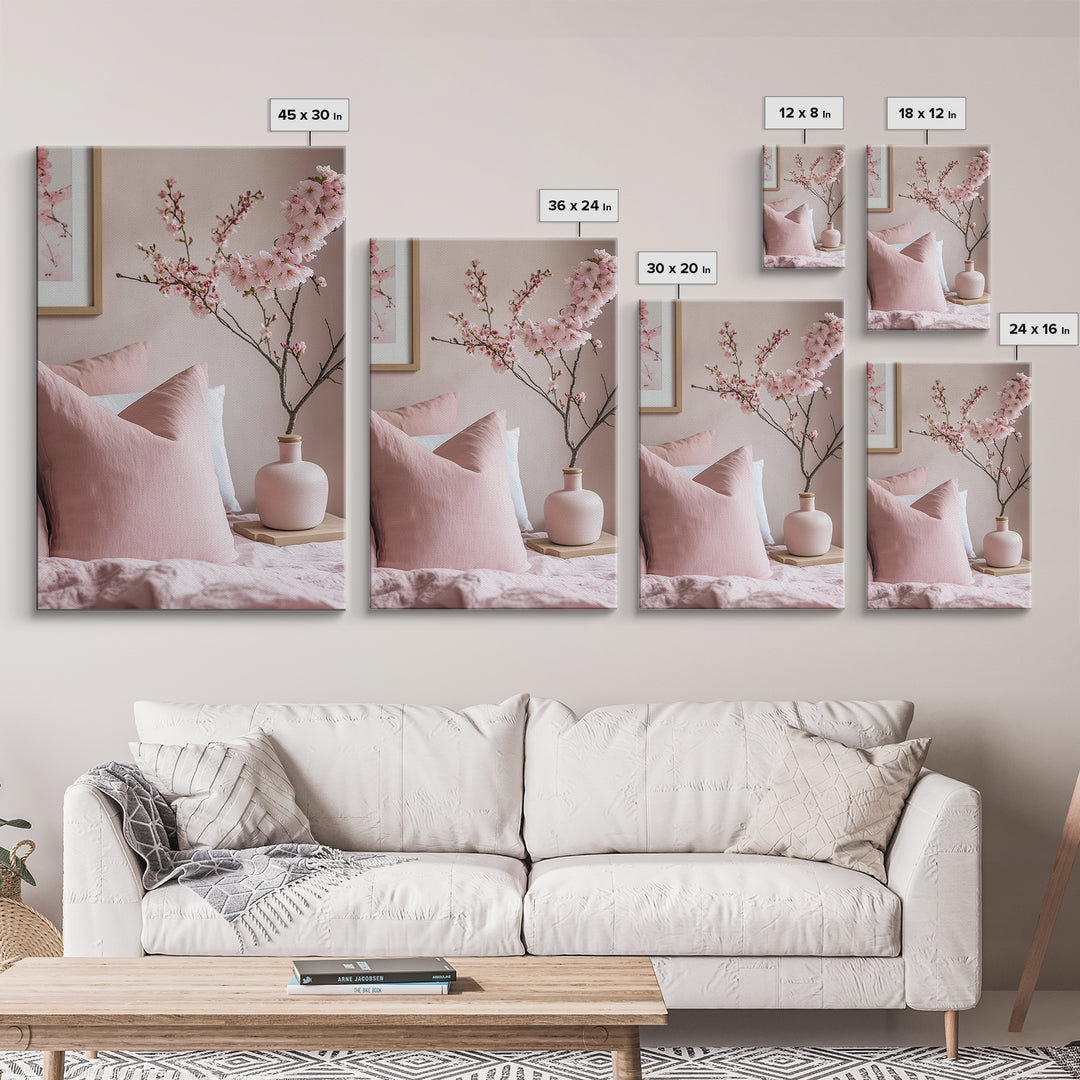 Cherry Blossom Bedroom Canvas Print Light Pink Wall Art Feminine Cozy Decor Floral Home Bedroom Accent Japanese Inspired Artwork